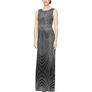 imageAlex Evenings Womens Metallic Knit DressBlack and Silver