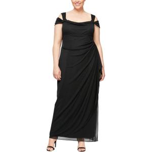 imageAlex Evenings Womens Plus Size Long Cold Shoulder Dress with Ruched SkirtBlack