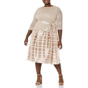 imageAlex Evenings Womens PlusSize Tea Length Aline Dress with Tie BeltChampagne