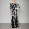 imageAlex Evenings Womens Long Sequin Dresses with  SleevesBlack and Pewter