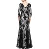imageAlex Evenings Womens Long Sequin Dresses with  SleevesBlack and Pewter