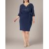 imageAlex Evenings Womens PlusSize Midi Length VNeck Shift Dress with SleevesNavy Tonal