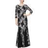 imageAlex Evenings Womens Long Sequin Dresses with  SleevesBlack and Pewter