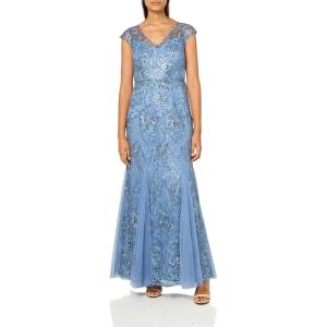 imageAlex Evenings Womens Long Fit and Flare Mother of The Bride Dress with Godet Detail Petite and Regular SizesVintage Blue