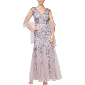 imageAlex Evenings Womens Long Fit and Flare Mother of The Bride Dress with Godet Detail Petite and Regular SizesWisteria