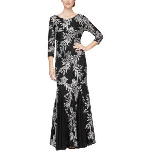 imageAlex Evenings Womens Long Sequin Dresses with  SleevesBlack and Pewter