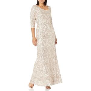 imageAlex Evenings Womens Long Sequin Dresses with  SleevesChampagne Ivory
