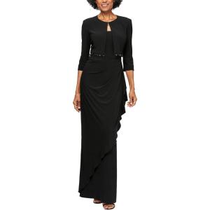 imageAlex Evenings Womens PlusSize Lace Bolero Jacket Dress with Side Ruched SkirtBlack Beaded Fringe