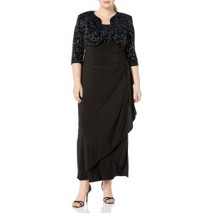 imageAlex Evenings Womens PlusSize Lace Bolero Jacket Dress with Side Ruched SkirtBlackPeacock