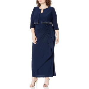 imageAlex Evenings Womens PlusSize Lace Bolero Jacket Dress with Side Ruched SkirtNavy Beaded Fringe