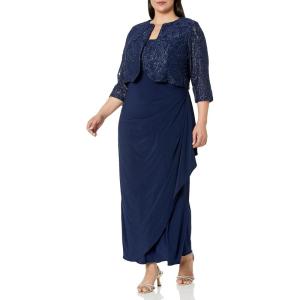imageAlex Evenings Womens PlusSize Lace Bolero Jacket Dress with Side Ruched SkirtNavy Lace