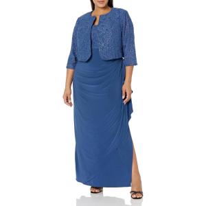 imageAlex Evenings Womens PlusSize Lace Bolero Jacket Dress with Side Ruched SkirtWedgewood Lace