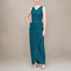 imageAlex Evenings Womens Slimming Long Side Ruched Mother of The Bride Dress WCascade Ruffle Skirt Petite and Regular SizesDeep Teal
