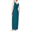 imageAlex Evenings Womens Slimming Long Side Ruched Mother of The Bride Dress WCascade Ruffle Skirt Petite and Regular SizesDeep Teal