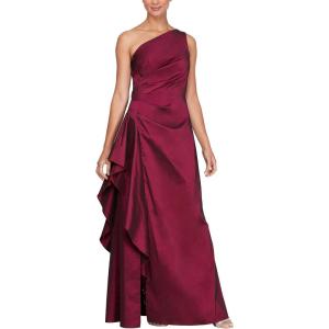 imageAlex Evenings Womens Long One Shoulder Stretch Taffeta Dress with Cascade RuffleBerry