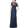 imageAlex Evenings Womens Long Fit and Flare Dress Godet Detail Petite and RegularNavy Silver