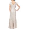imageAlex Evenings Womens Long Rosette Mother of The Bride Dress with Short Sleeves Wedding Guest Petite and Regular SizesChampagneIvory  Corded Lace
