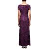 imageAlex Evenings Womens Long Rosette Mother of The Bride Dress with Short Sleeves Wedding Guest Petite and Regular SizesEggplant