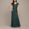 imageAlex Evenings Womens Long Rosette Mother of The Bride Dress with Short Sleeves Wedding Guest Petite and Regular SizesHunter Green  Corded Lace