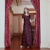 imageAlex Evenings Womens Long Rosette Mother of The Bride Dress with Short Sleeves Wedding Guest Petite and Regular SizesMerlot