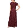 imageAlex Evenings Womens Long Rosette Mother of The Bride Dress with Short Sleeves Wedding Guest Petite and Regular SizesMerlot
