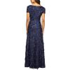 imageAlex Evenings Womens Long Rosette Mother of The Bride Dress with Short Sleeves Wedding Guest Petite and Regular SizesNavy