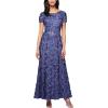 imageAlex Evenings Womens Long Rosette Mother of The Bride Dress with Short Sleeves Wedding Guest Petite and Regular SizesViolet