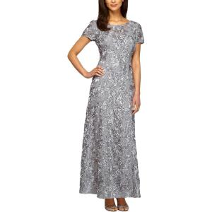 imageAlex Evenings Womens Long Rosette Mother of The Bride Dress with Short Sleeves Wedding Guest Petite and Regular SizesDove