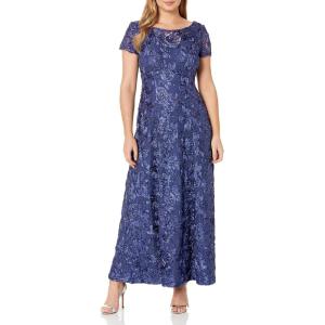 imageAlex Evenings Womens Long Rosette Mother of The Bride Dress with Short Sleeves Wedding Guest Petite and Regular SizesViolet
