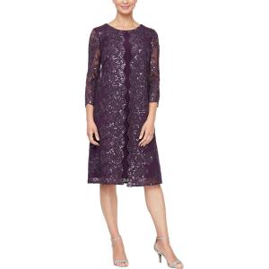 imageAlex Evenings Womens Midi Scoop Neck Shift Dress with Jacket Petite and RegularEggplant