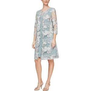 imageAlex Evenings Womens Midi Scoop Neck Shift Dress with Jacket Petite and RegularIce Sage