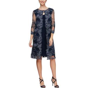 imageAlex Evenings Womens Midi Scoop Neck Shift Dress with Jacket Petite and RegularNavy