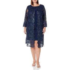 imageAlex Evenings Womens Midi Scoop Neck Shift Dress with Jacket Petite and RegularNavy Sequin
