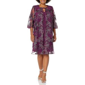 imageAlex Evenings Womens Midi Scoop Neck Shift Dress with Jacket Petite and RegularPlum