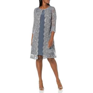 imageAlex Evenings Womens Midi Scoop Neck Shift Dress with Jacket Petite and RegularSmoke