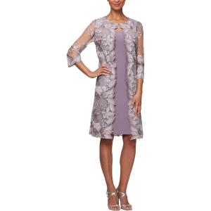 imageAlex Evenings Womens Midi Scoop Neck Shift Dress with Jacket Petite and RegularSmokey Orchid