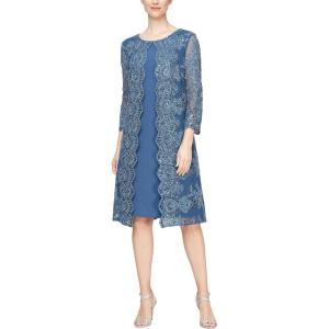 imageAlex Evenings Womens Midi Scoop Neck Shift Dress with Jacket Petite and RegularVintage Blue