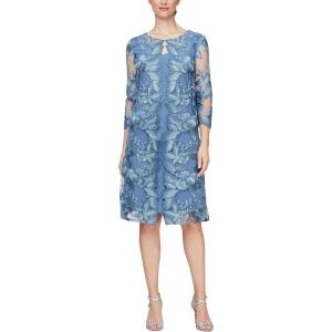 imageAlex Evenings Womens Midi Scoop Neck Shift Dress with Jacket Petite and RegularVintage Blue Large Floral