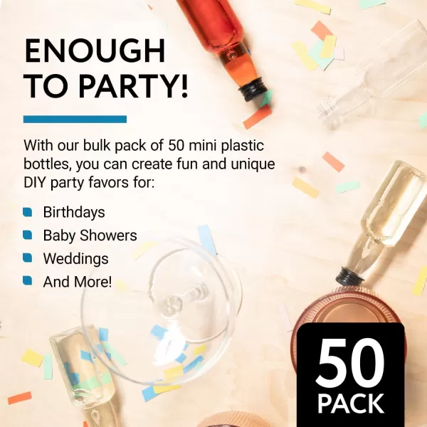 imageIMPRESA 50 pack 75ml 25oz Mini Liquor Bottles Bulk for Any Spirit Any Time  Get Creative with Mini Plastic Bottles for Unique Party Touch  Easy Clean Alcohol BottlesNo Leak Shot Bottles with Caps