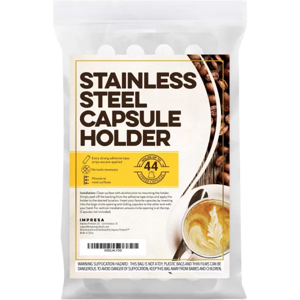 imageIMPRESA Stainless Steel Capsule Holder For Nespresso Pods Vertically or Horizontally Mounted on Walls Under Cabinets 16quotL x 86quotW 41cm x 22 cm Original Line Nespresso compatible Storage Holds 44