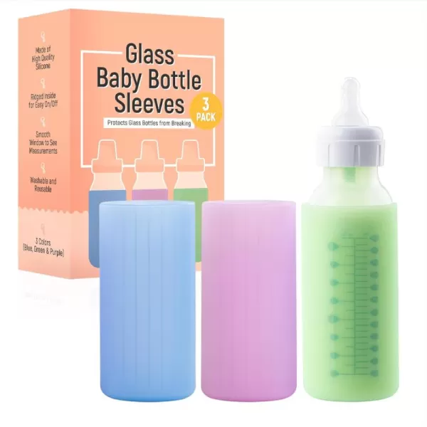 imageIMPRESA MultiColor 3 Pack Glass Baby Bottle Sleeve for Dr Brown Bottles 8 oz  Silicone Bottle Cover for Dr Brown Glass Bottles 8 oz  Narrow Sleeve for Dr Brown Bottles Glass 8 oz