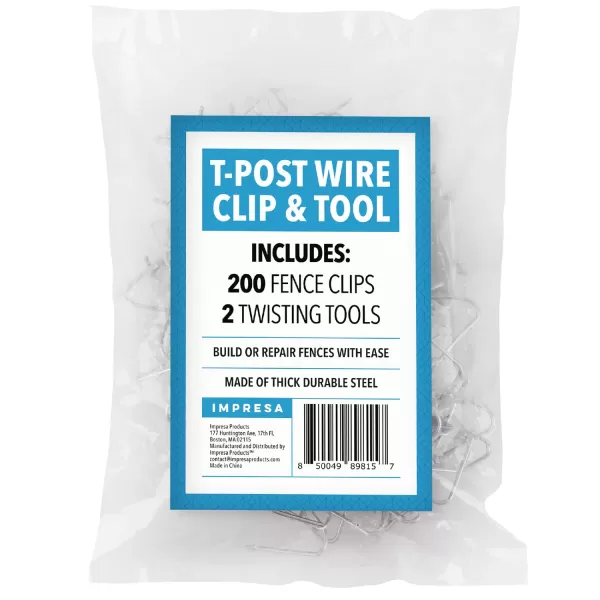 imageIMPRESA 202 Pieces T Post Wire Fence Clips ampamp Wire Twister Tool for Building or Repairing Fences  200 Fence Post Clips ampamp 2 Extra Thick Clip Bender Tools  Fencing Tools  T Post Clips  Tool