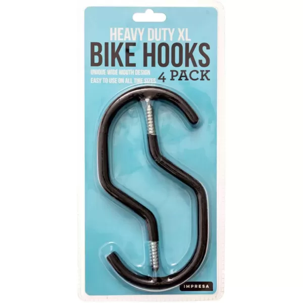 imageIMPRESA 4 Pack Heavy Duty Bike HookHanger  Wide Opening for All Bike Types  Easy OnOff  HooksHangers for Garage Ceiling and Wall Bicycle Storage and Hanging