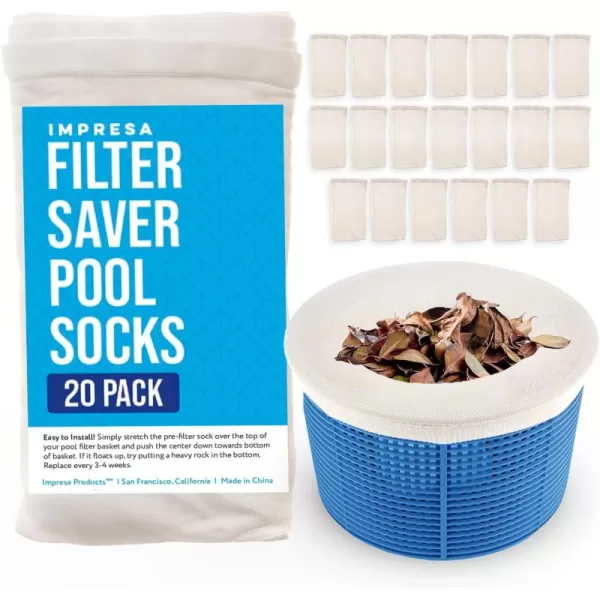 imageIMPRESA 20Pack of Pool Skimmer Socks  Excellent Savers for Pool Baskets and Skimmers  Ideal for Inground or Above Ground Pools  Filters Debris and Other Small Particles