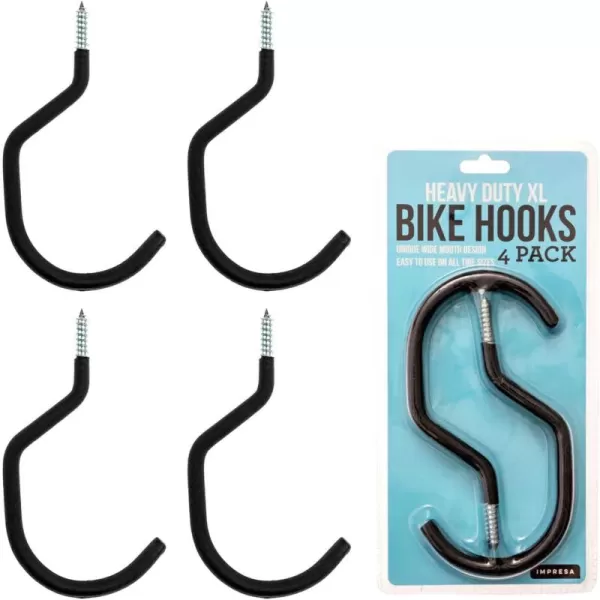 imageIMPRESA 4 Pack Heavy Duty Bike HookHanger  Wide Opening for All Bike Types  Easy OnOff  HooksHangers for Garage Ceiling and Wall Bicycle Storage and Hanging