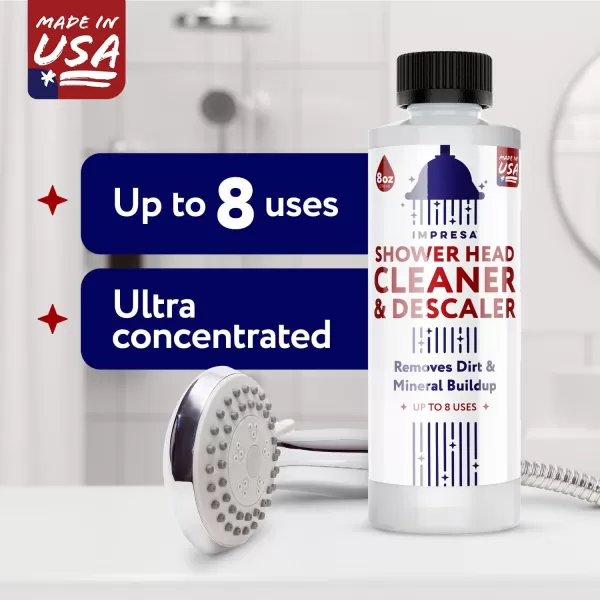 image8 Uses Shower Head Cleaner Solution  Universal Limescale Remover for Shower Head  Calcium Lime Rust Remover for Better Water Flow  Made in USA Hard Water Shower Cleaner  Bathroom Cleaning Supplies