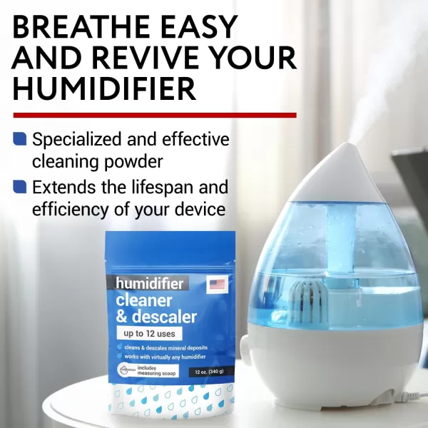 imageHumidifier Cleaner and Descaler Powder  Easy to Clean Humidifier Descaling Powder  Made in USA Humidifier Tank Cleaner  Descaler for Humidifier Demineralization  Humidifier Cleaning 12 Uses