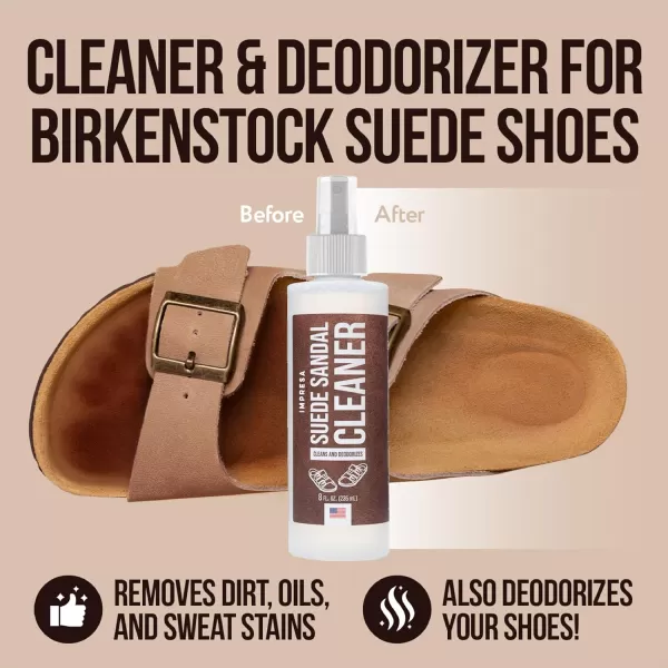 imageIMPRESA 8oz Suede Shoe Cleaning Kit for Birkenstocks  Suede Cleaner Kit for Shoes  Made in USA Shoe Cleaning Solution  Suede Shoe Cleaner Kit with Brush Tools for Birkenstock Cleaner Kit