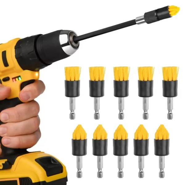 imageIMPRESA 10 Pack 34 W Drill Brush Attachment ampamp 6 Extender 5 Tapered ampamp 5 Flat All Purpose Detail Brush Attachments for Cordless Tile ampamp Grout Drill Brush Set Drill Attachments for Cleaning 58quotL