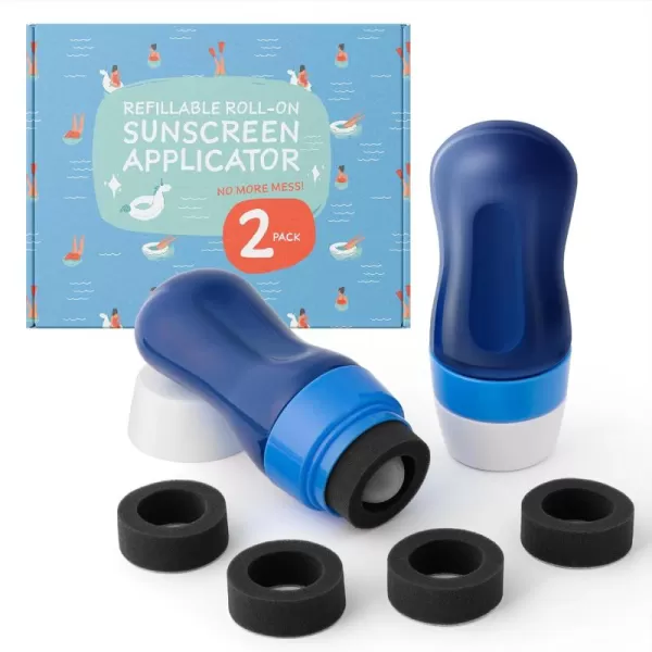 imageIMPRESA 2Pack Refillable Sunscreen Applicator for Kids and Adults Roll on Sunscreen Lotion Dispenser with Sponge Applicator No Mess Application Includes Extra Sponges Easy Sunblock Coverage